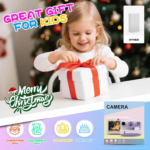 Miniatura 8 de Cámara de impresión instantánea para niños, regalos de cumpleaños de Navidad para niñas y niños de 3 a 15 años, cámara de video digital portátil Rosa