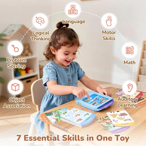 Miniatura 7 de JoyCat Tableta de aprendizaje bilingüe para niños, 106 páginas en español e inglés con 20 juegos interactivos, juguete Montessori para alfabeto