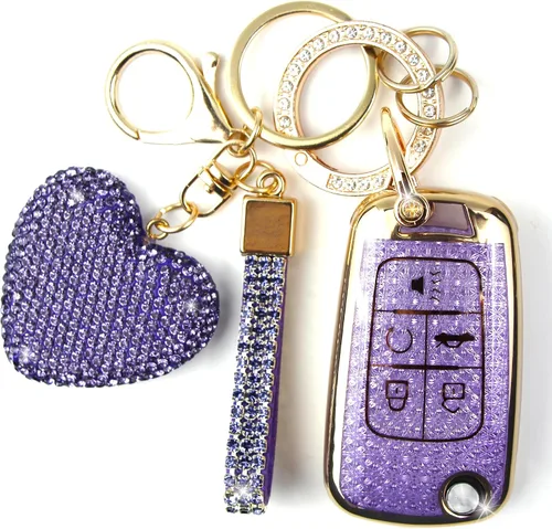 Miniatura 9 de Funda para llavero con llavero de diamante para mujer, portallaves de automóvil compatible con Chevy Cruze Camaro Malibu Equinox Impala GMC Buick