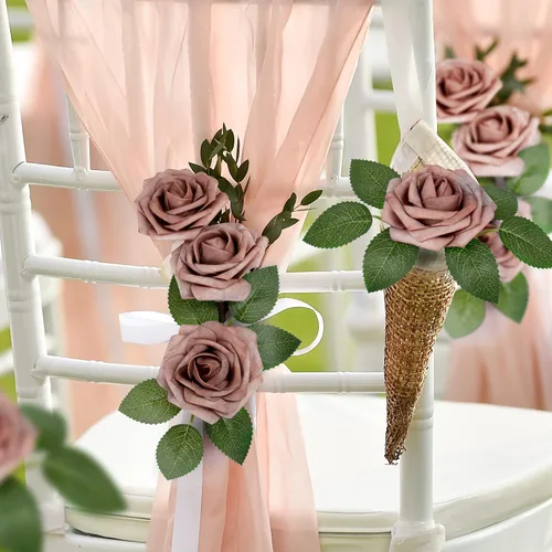 Miniatura 6 de Mocoosy 50 rosas artificiales, rosas polvorientas para decoraciones, rosas falsas de espuma de tacto real a granel con tallos, ramos de boda, Rosa