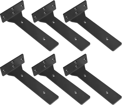 Soportes flotantes para estantes, soporte industrial resistente de 6 pulgadas, soportes en L de metal negro para estantes, soporte para bricolaje