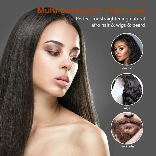 Miniatura 6 de LURA Peine caliente de titanio nano para pelucas, 250-500 °F para cabello de mujeres negras, peines de presión para cabello negro, peine alisador