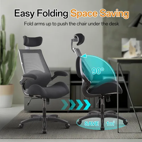 Miniatura 4 de BOLISS Silla de escritorio ergonómica de oficina de 400 libras, grande y alta con asiento ancho, silla ejecutiva de malla con respaldo alto con Negro
