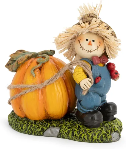 Hodao Espantapájaros de Acción de Gracias con decoración de pavo y calabaza, figura de cosecha de otoño, decoración rústica de mesa de granja,