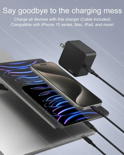 Miniatura 2 de Cargador USB C de 60 W de carga rápida, Nekteck GaN Tech PD 3.0 de carga rápida con enchufe plegable, compatible con MacBook Air/Pro, iPhone