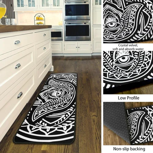 Miniatura 4 de Juego de 2 alfombras de cocina de mal de ojo, psicodélicas, antideslizantes, impermeables, cómodas, para decoración del hogar, sala de estar, 17 x