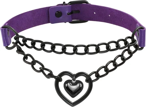 Miniatura 23 de Eigso Gargantilla gótica con cadena de corazón para mujer, gargantilla de cuero punk, collares Emo Grunge, collar para fiesta de los años 80