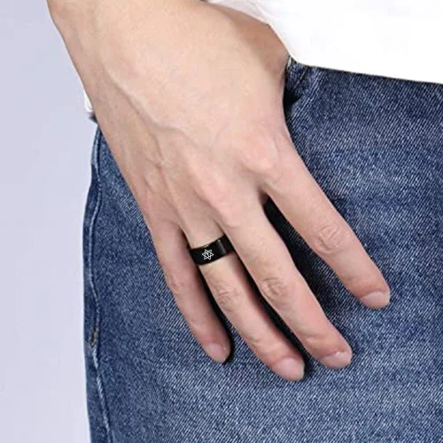 Miniatura 6 de Anillo giratorio de acero inoxidable con estrella de David Magen David para hombre y mujer, diseño de estrella de David, tamaño 7-12