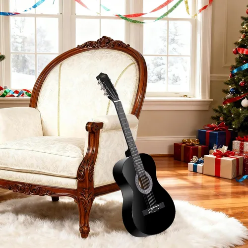 Miniatura 9 de Zeny Nueva Guitarra Acústica de 38 pulgadas para principiantes con funda para guitarra, correa, afinador y púa, Negro