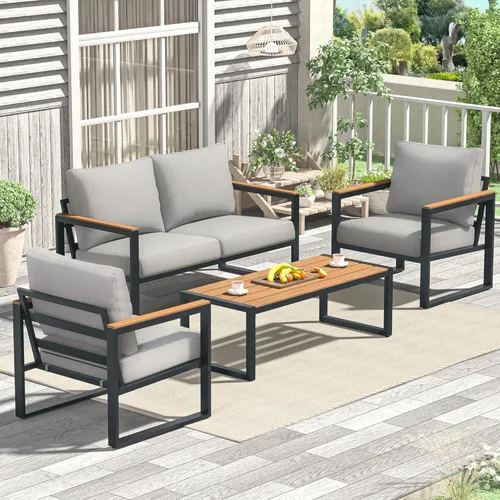 Miniatura 9 de Juego de muebles de patio COMLAX FIELD, 4 piezas de muebles de exterior con juego de mesa de café, juegos de conversación de patio de metal