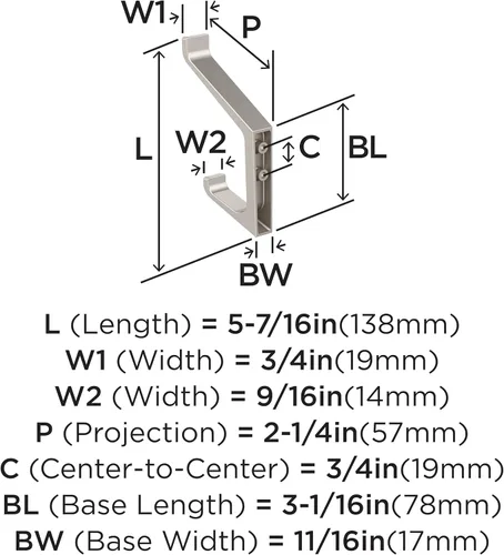 Miniatura 4 de Amerock H37003G10 Gancho de pared decorativo de doble punta Emerge Gancho de níquel satinado para abrigos, sombreros, mochilas, bolsos Ganchos