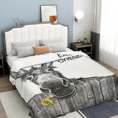 Miniatura 4 de Manta divertida de burro, bonita manta de flor de burro para niños y adultos, súper cálida, suave y acogedora manta de franela de felpa para sofá
