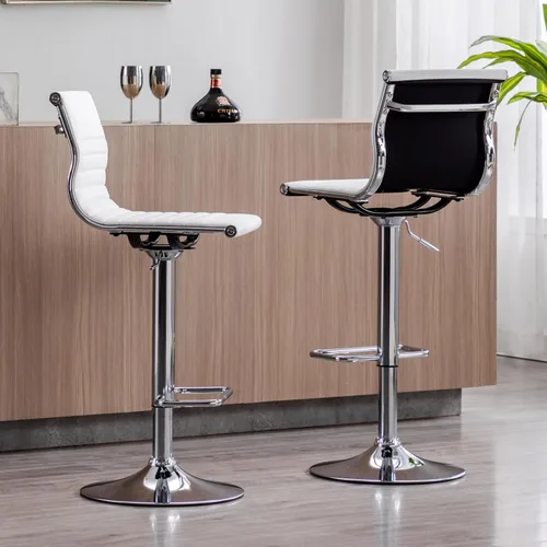 Miniatura 15 de Taburete de bar blanco de piel sintética ajustable en altura de mostrador con respaldo para isla de cocina, barra de desayuno