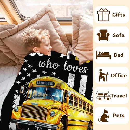 Miniatura 4 de Manta personalizada para niños con nombre, manta de autobús escolar para niños y adolescentes, 40 x 50 pulgadas, lindas mantas para sofá cama