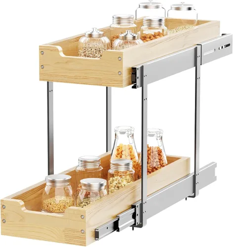 Miniatura 7 de Sikarou Organizador de armario extraíble de madera, 2 lazos de 9 pulgadas de ancho x 21 pulgadas de profundidad, cajones deslizantes resistentes