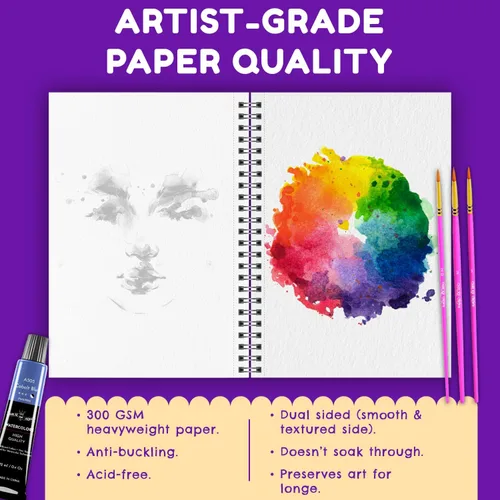 Miniatura 3 de Papel de acuarela de color blanco, paquete de 2 (64 hojas), cuaderno de bocetos de papel de color de agua, bloc de papel de acuarela, cuaderno