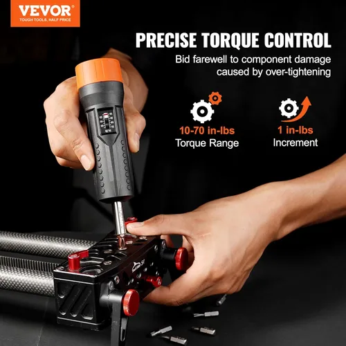 Miniatura 2 de VEVOR Juego de llaves de destornillador de torque de 1/4" Rango de ajuste de torque de 10-70 in-lbs Destornillador de torque con incrementos