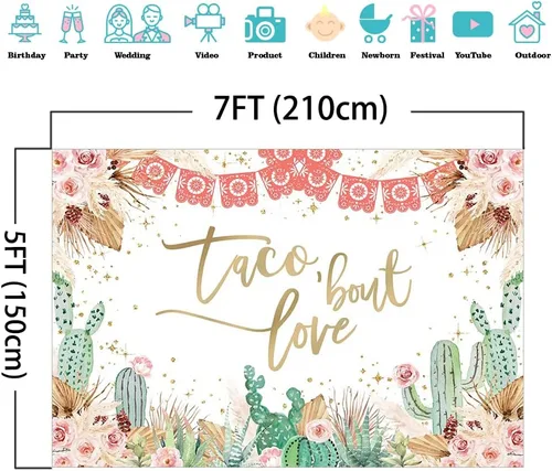 Miniatura 4 de Mocsicka Taco Bout - Telón de fondo de amor, bohemio, floral, mexicano, fiesta nupcial, fondo de cactus, flores de novia, despedida de soltera