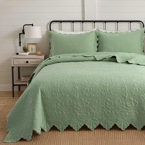 Miniatura 24 de Brandream Queen Size Quilt Set Cotton Beige Quilts Luxury Farmhouse Bedding Set Matelasse Coverlet Scalloped Quilt Set 3-Piece