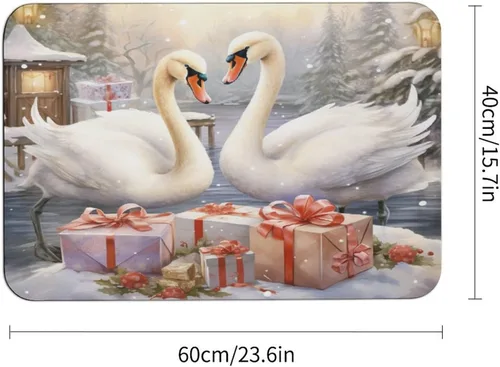Miniatura 3 de Bathroom Rug Mat White Swans Holding Presents Floor Door Mat Kitchen Rug Beauty Bird Elegant Animal Wings Napa Skin Non Slip Ultra Soft and Super