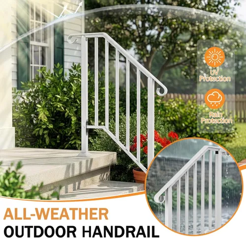 Miniatura 5 de Outvita Pasamanos para escalones al aire libre, pasamanos de hierro forjado para 2 o 3 escalones, pasamanos de transición con kit de instalación