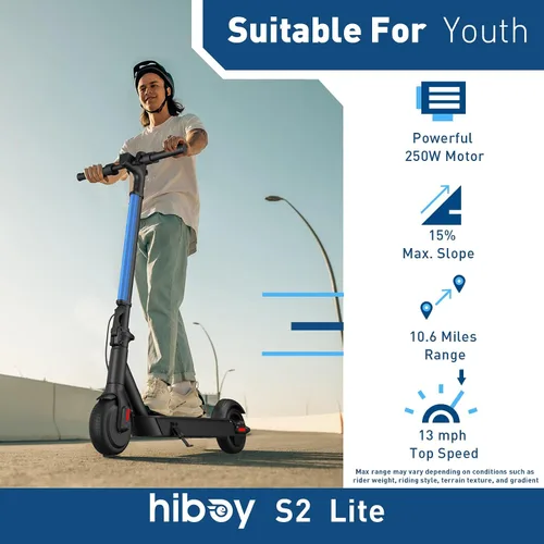 Miniatura 2 de Patinete eléctrico Hiboy S2 Lite – neumáticos sólidos de 6.5 pulgadas – hasta 17.1 kilómetros de alcance y 21 km/h, portátil y plegable