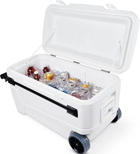 Miniatura 12 de Igloo Maxcold Glide - Hielera con ruedas de 110 cuartos de galón Cofre de hielo rígido aislado Blanco 168-Can