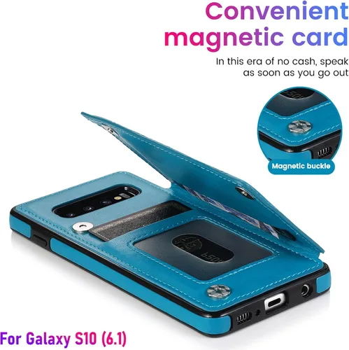 Miniatura 5 de Funda tipo cartera para Galaxy S10 de 6.1 pulgadas con tarjetero, diseño de mandala en relieve de piel sintética con doble cierre magnético