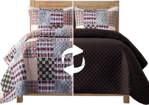 Miniatura 21 de Elegant Comfort Juego de colcha reversible acolchada de 3 piezas con fundas de almohada, exquisitas costuras majestuosas para todas las estaciones