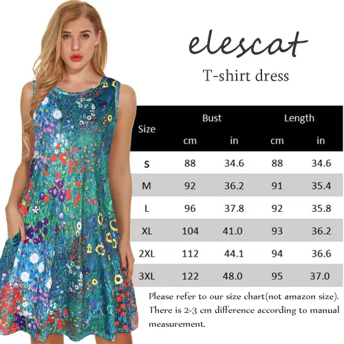 Miniatura 6 de elescat Vestidos de verano para mujer, estilo casual, sin mangas, estampado floral, holgado, con bolsillo