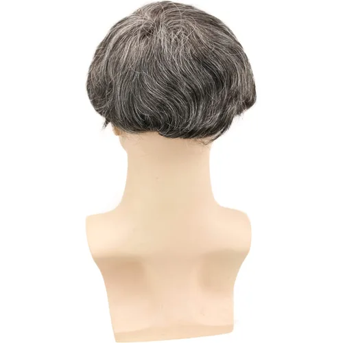 Miniatura 6 de Voloria Swiss Full Lace Hombres Toupee 1B Color Negro Cabello Humano Real Mezclado 20% Gris Pelo Sintético Reemplazo para Hombres Hairpiece