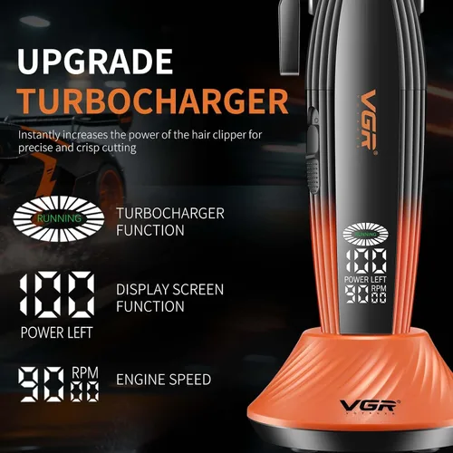 Miniatura 4 de VGR 889C - Cortadora de pelo profesional para hombres, 9000 rpm, inalámbrica, con cuchillas de cerámica y MIM, 6 peines guía magnéticos, pantalla