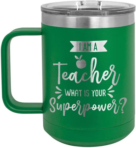 Miniatura 10 de I AM A TEACHER WHAT IS YOUR SUPERPOWER Taza de café roja de 15 oz con tapa deslizante Taza de café de viaje aislada Ideas de regalos de Rojo