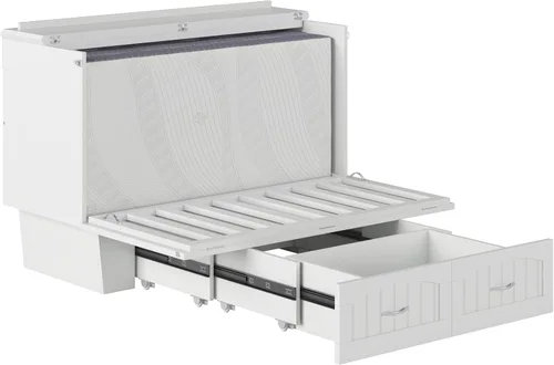 Miniatura 13 de AFI, Nantucket - Cómoda de cama Murphy de tamaño matrimonial con colchón, cajón de almacenamiento y cargador USB integrado, color blanco
