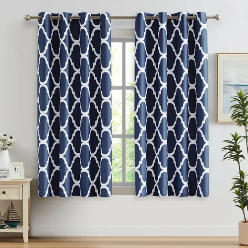 Miniatura 19 de Melodieux - Cortinas opacas estilo marroquí con aislamiento térmico y ojales para oscurecer sala de estar, 2 paneles. Blanco hueso/verde azulado