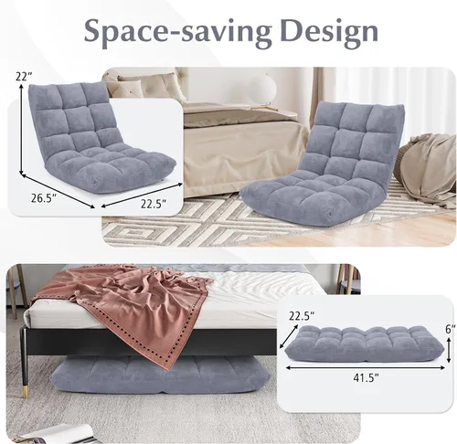Miniatura 5 de Sofá de suelo de 14 posiciones, sofá plegable para juegos, cojines cómodos y marco de acero de estudio, cama ajustable en ángulo, sofá reclinable