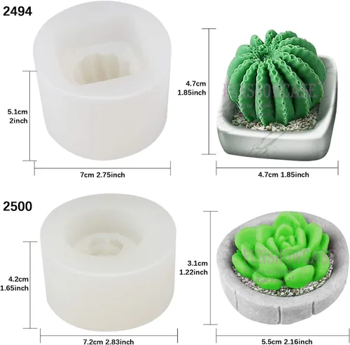 Miniatura 2 de Funshowcase Planta suculenta con maceta de silicona para resina, jabón, vela, cera, polímero, arcilla, yeso, fondant, decoración de pasteles, 2