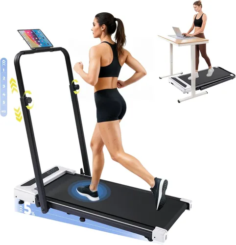 Miniatura 10 de GORISE Walking Pad Treadmill with Adjustable Height Handle Bar, 3HP Quiet Foldable Under Desk Treadmill, Portable Treadmills for Home 350LBS with