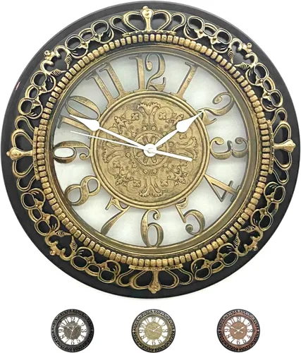 Miniatura 10 de Reloj de pared de 24 pulgadas retro redondo con números romanos grandes, movimiento silencioso sin tictac que funciona con pilas, reloj de pared