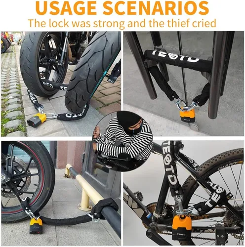 Miniatura 7 de Candado de cadena antirrobo de alta resistencia para motocicleta, 3 pies de largo, cadena de 0.394 in de grosor con cerradura de color brillante, 4