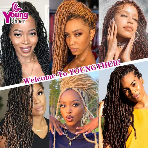 Miniatura 6 de Youngther Rastas sintéticas de ganchillo de 18 pulgadas, 6 paquetes de cabello de ganchillo suaves para mujeres negras, cabello sintético preanudado
