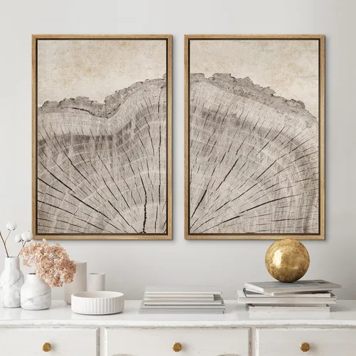 Miniatura 2 de MUDECOR Impresión en Lienzo Enmarcado Arte de Pared Anillos de Árbol de Madera de Roble Ilustración de la Naturaleza Arte Moderno Decorativo