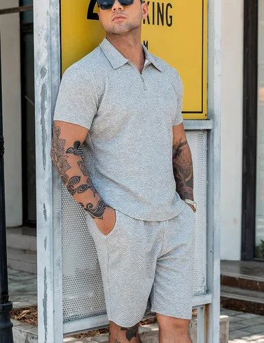Miniatura 7 de URRU Conjunto de camisa polo y pantalones cortos para hombre, trajes de verano a la moda, casual, de manga corta, traje de polo para hombre