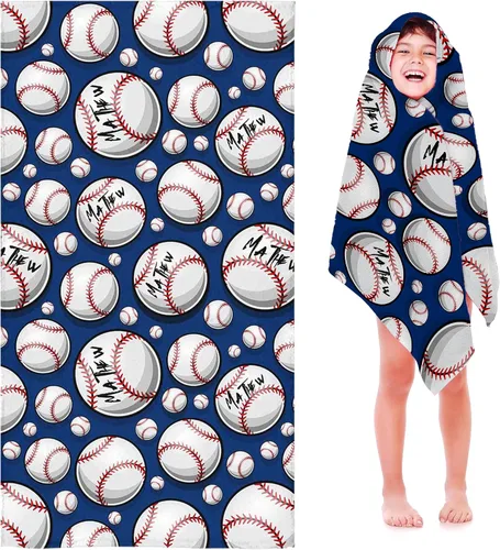 Miniatura 35 de Toalla de playa de béisbol personalizada para niños y niños, toalla de playa deportiva personalizada con nombre, número de equipo, regalos
