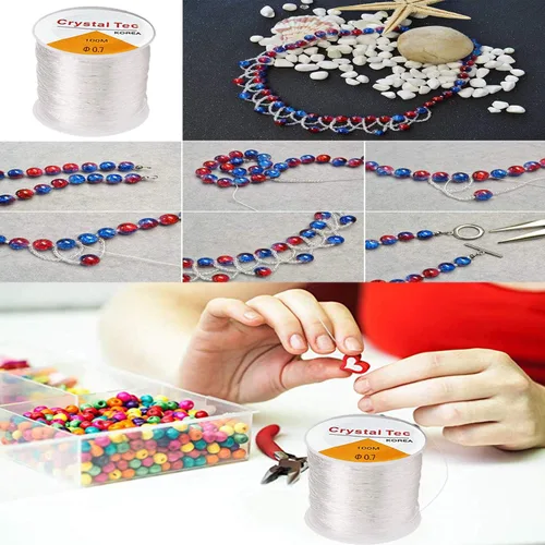 Miniatura 7 de BingBing Paquete de 2 cuerdas elásticas de 0.028 in, cordón de joyería, cuerda de pulsera de cuentas de cristal, línea de cuentas transparentes