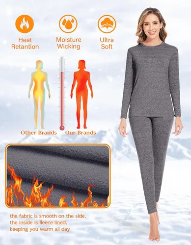 Miniatura 3 de YADIFEN Conjunto de ropa interior térmica para mujer, pantalones largos para mujer, capa base con forro polar, ropa interior larga, parte superior