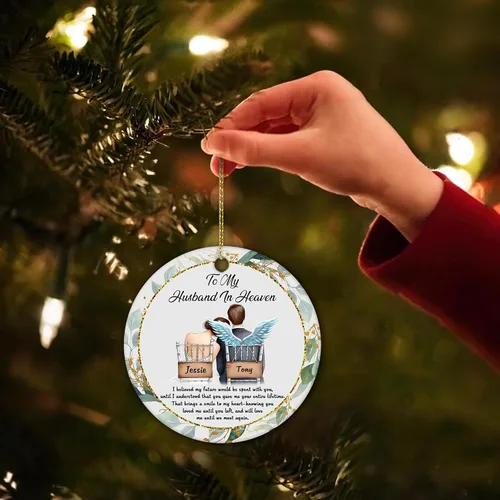 Miniatura 5 de HYTURTLE Adorno de Navidad personalizado de condolencias conmemorativas para la pérdida familiar del amado esposo – To My Husband in Heaven Till The