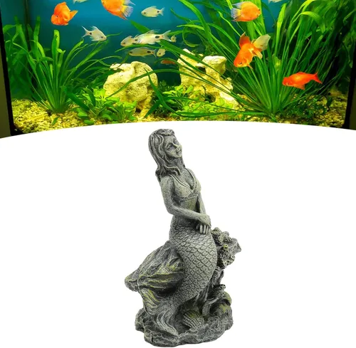 Miniatura 6 de TITA-DONG Estatua de sirena de acuario, hermosa decoración de resina segura para pecera, decoración de resina para decoraciones, escultura de sirena