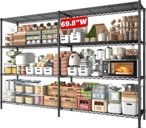 Miniatura 13 de Estantería de metal de 5 niveles con carga de 1500 libras, estantes de despensa de alambre ajustables para almacenamiento, estantes de cocina