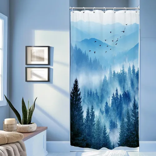 Miniatura 12 de Riyidecor - Cortina de ducha para baño pequeño de montaña, 36 pulgadas de ancho x 72 pulgadas de alto, verde, para RV, temática rústica, naturaleza